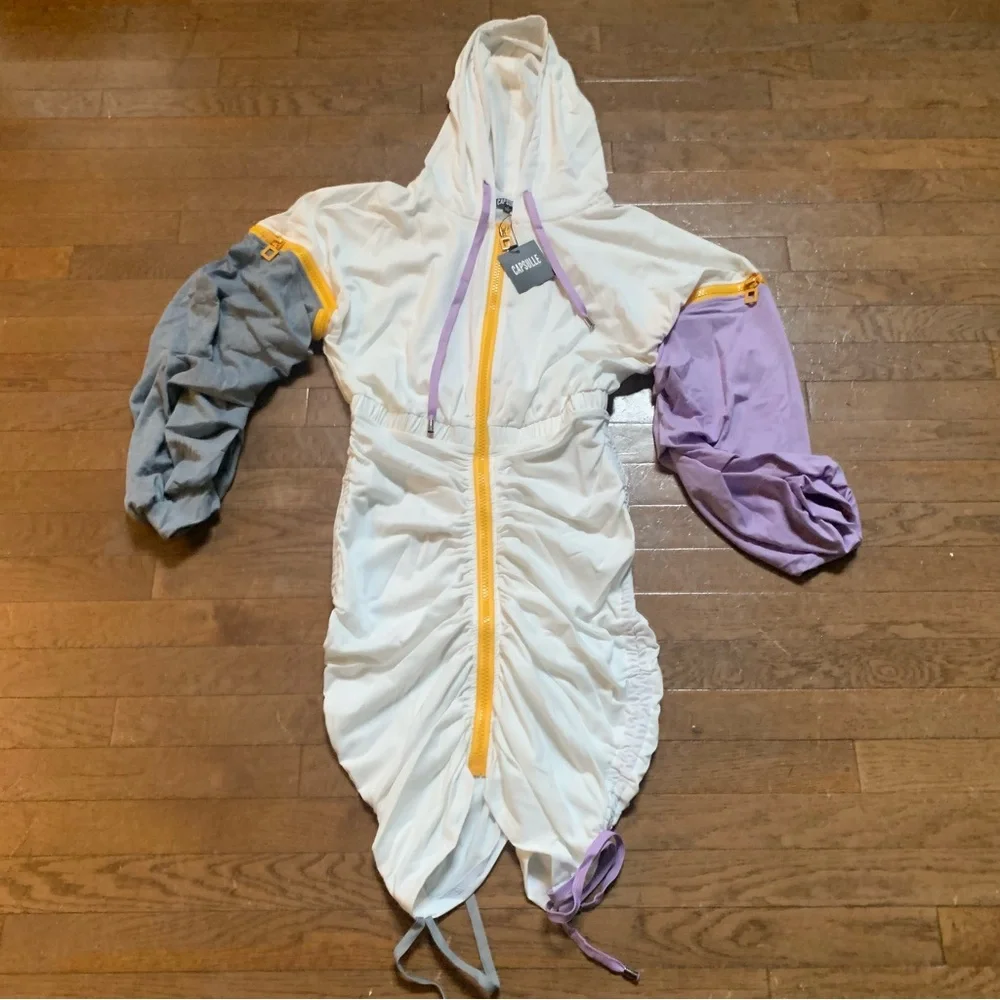 Women's Capsulle  Removable Sleeve Hooded Zipper Dress | L | White Combo NEW!! - Picture 2 of 10